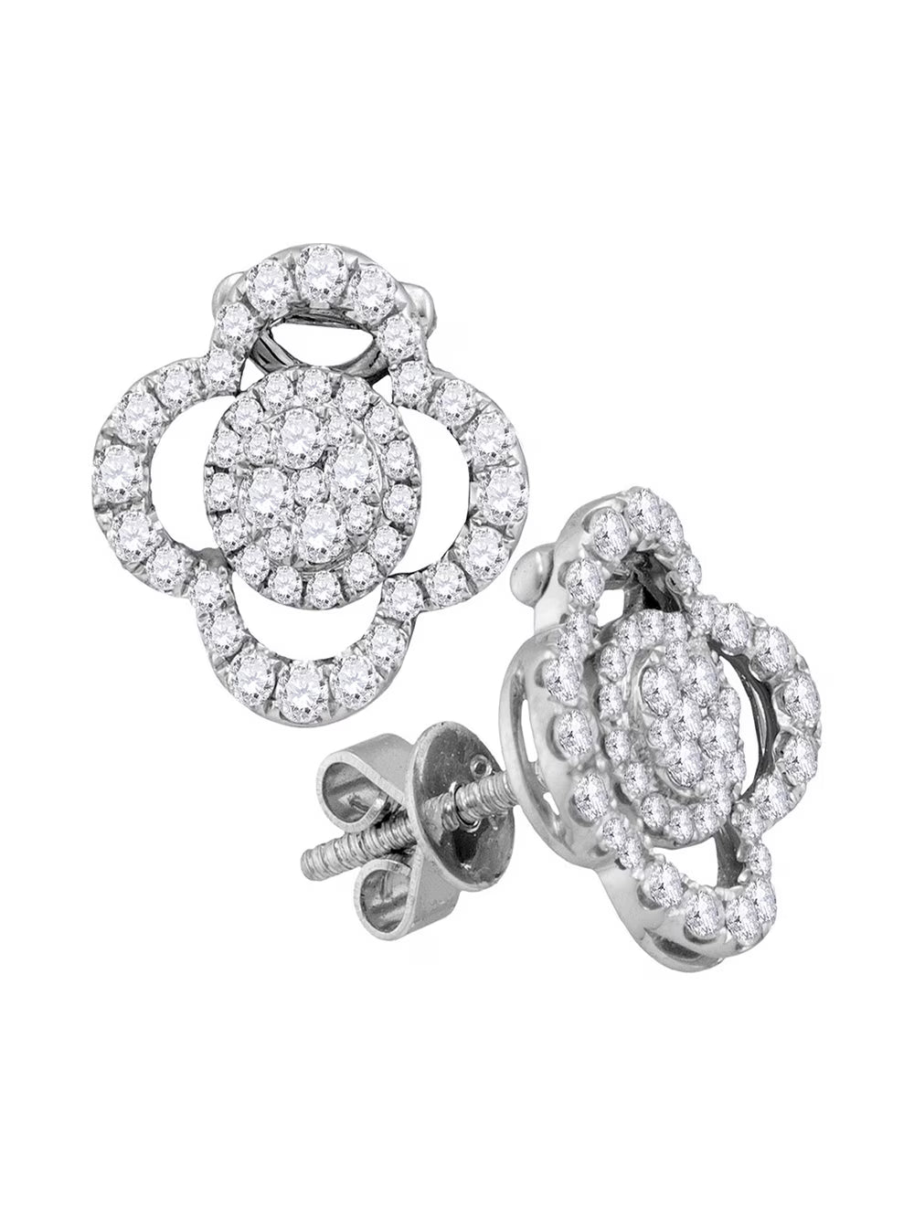 18kt White Gold Round Diamond Convertible Dangle Earrings 3/4 Cttw A17790