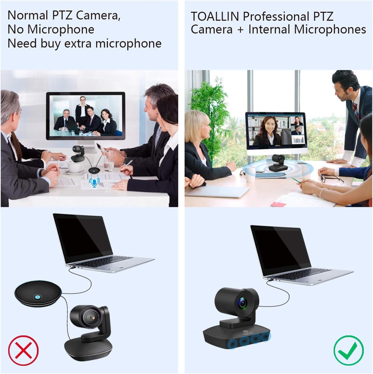 HD 1080P PTZ Conference Room Camera with 4 Microphones Array, 10X Optical Zoom K549698