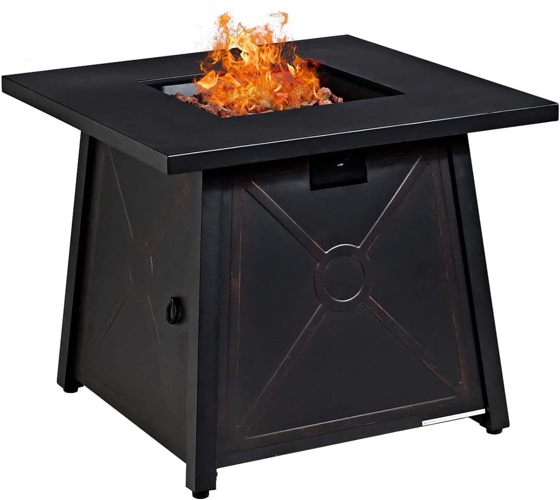 Black 30 Inch Square Gas Fire Table with Waterproof Cover I897535