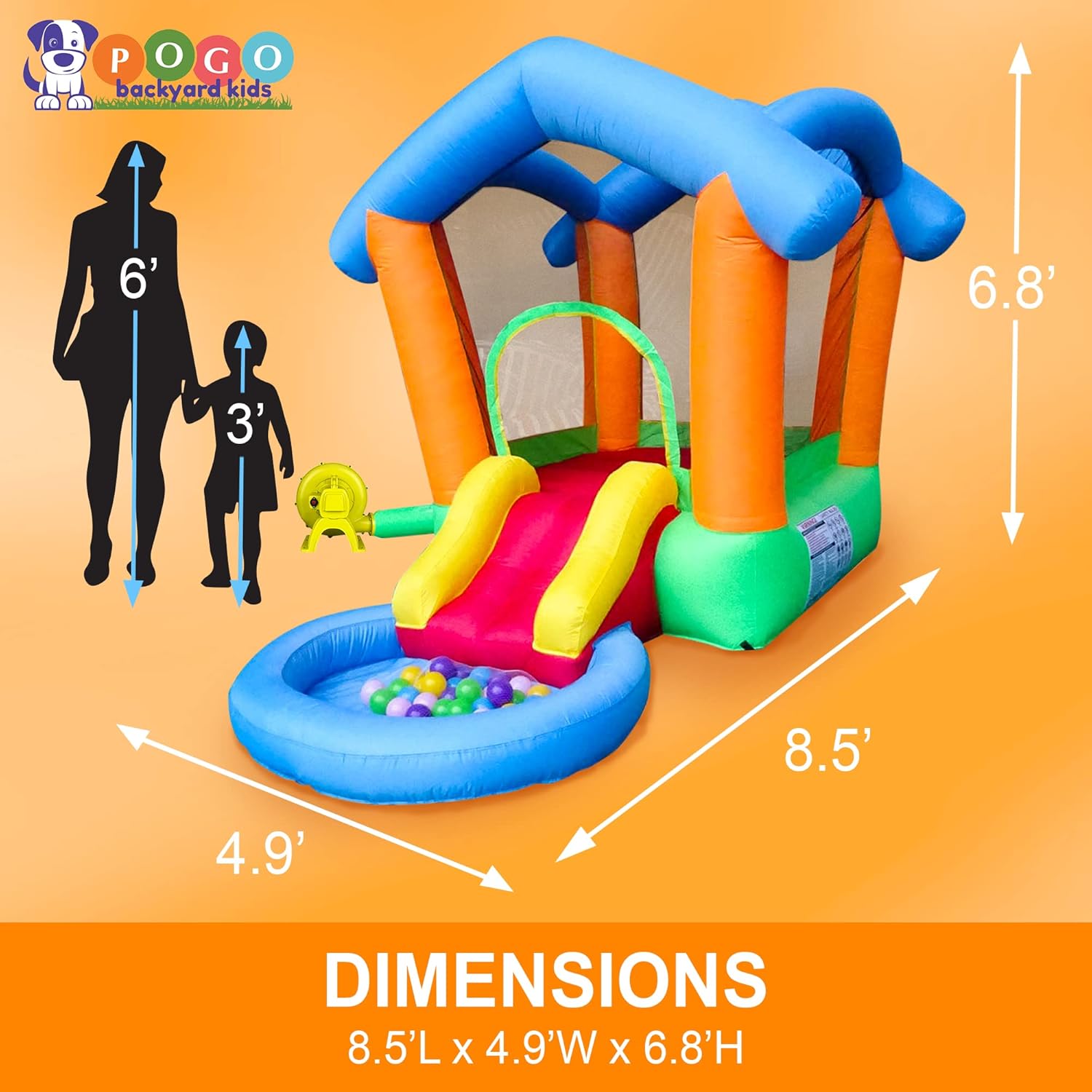 Inflatable Bounce House with Slide, 8.5' x 4.9' Play Area, 6.75' Tall H199475