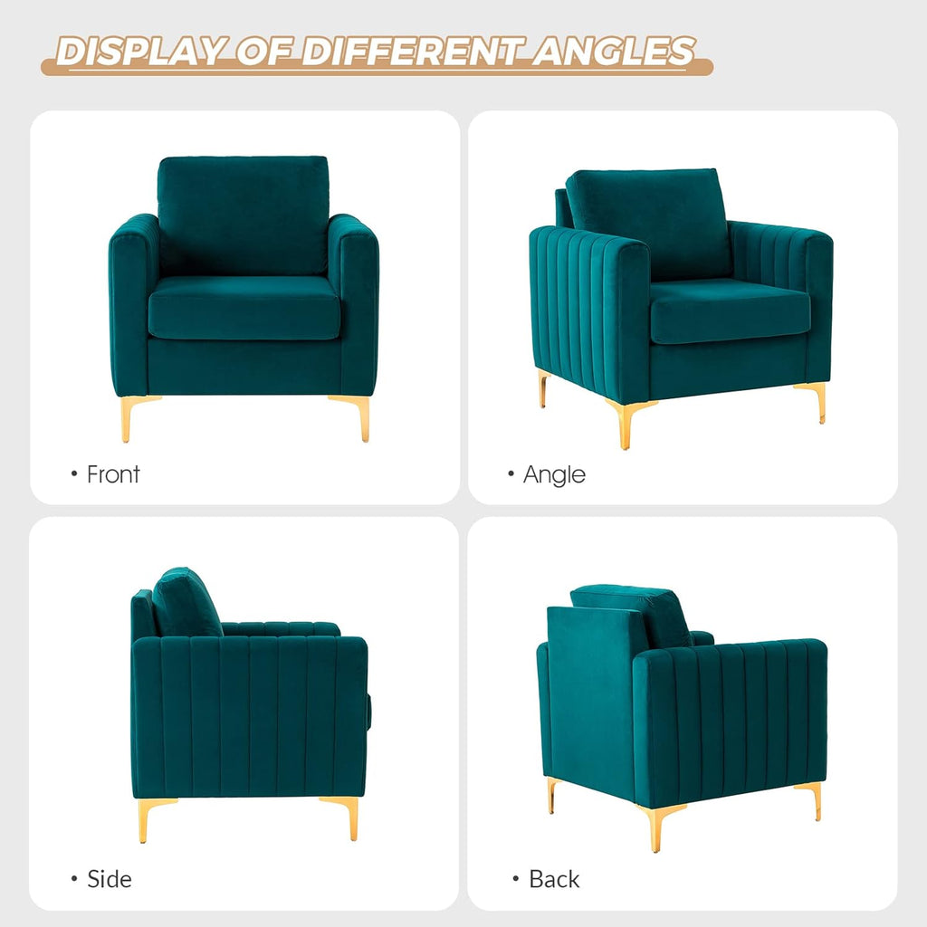 Teal Velvet Accent Club Chair with Metal Legs Y75715