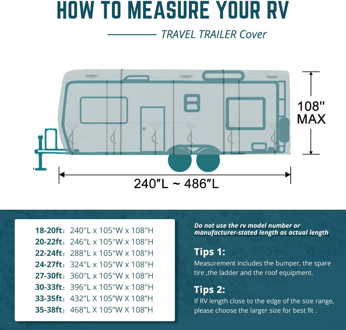 Extra-Thick 4 Layers Travel Trailer RV Cover with 2Pcs Extra Straps & 4 Tire Covers X651