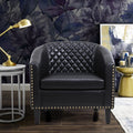 Black PU Leather Accent Barrel Chair with Solid Wood Legs Q6766