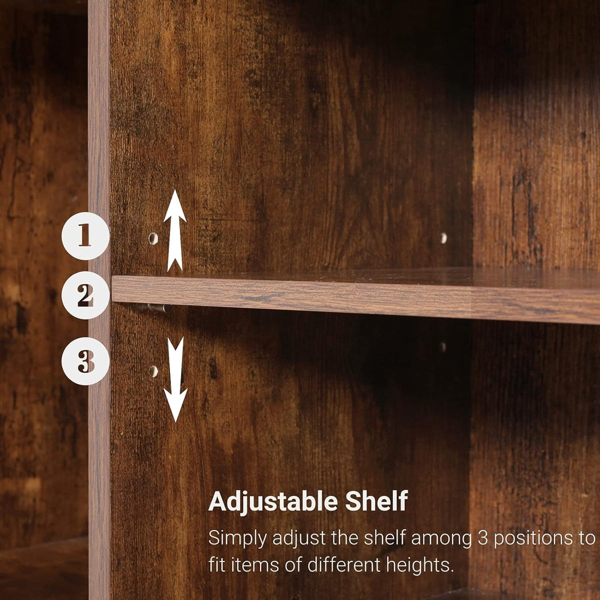 Large Storage Cabinet with 2 Doors, 5 Open Shelves, Adjustable Shelf, Rustic Brown K544