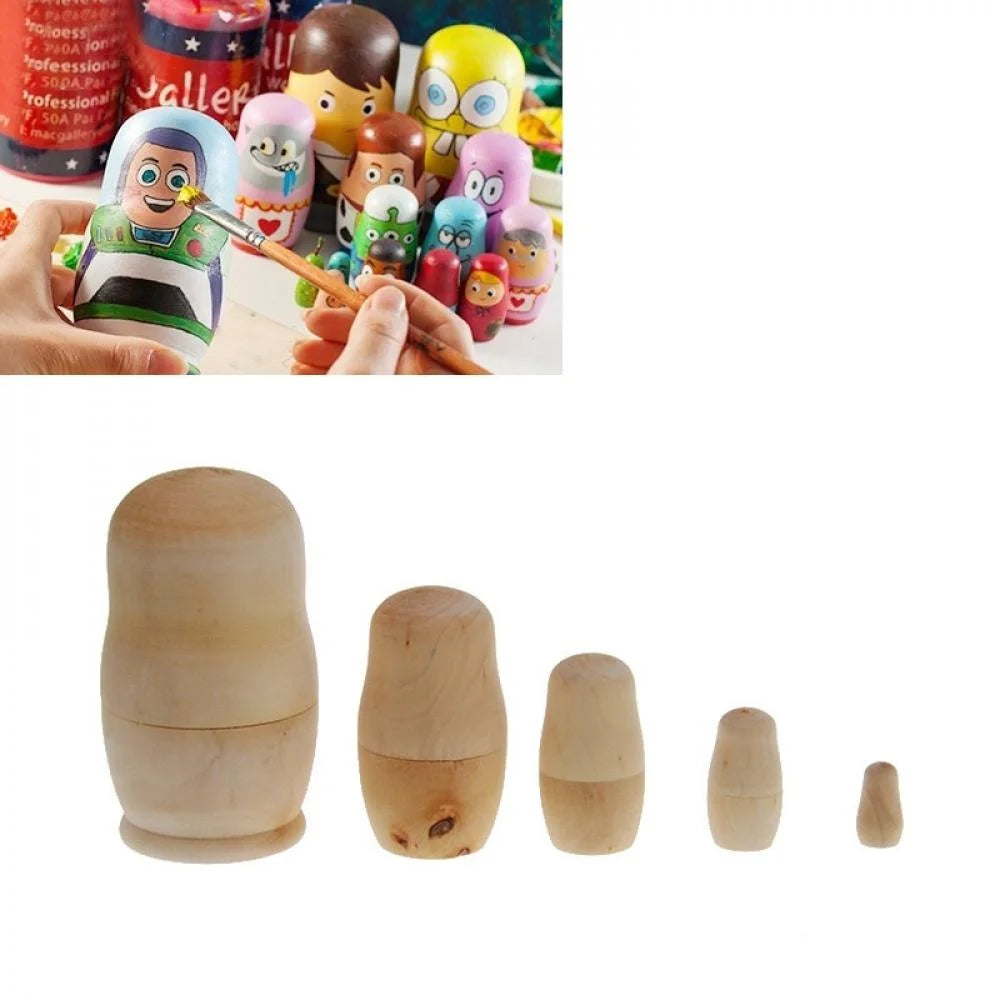 5pcs Unpainted Wooden Matryoshka Doll DIY Toy J1008