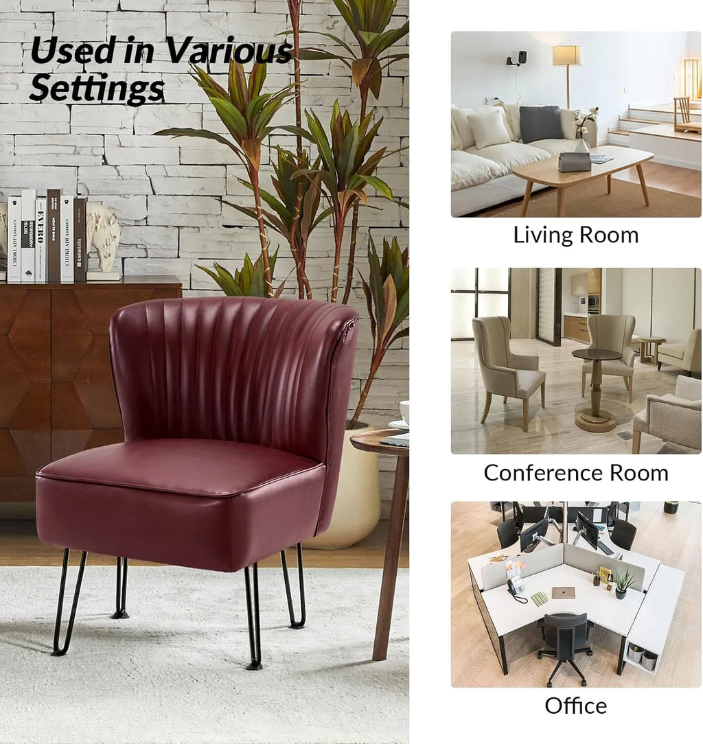 Burgundy Faux Leather Accent Chairs Set Of 2 With Metal Base T5292