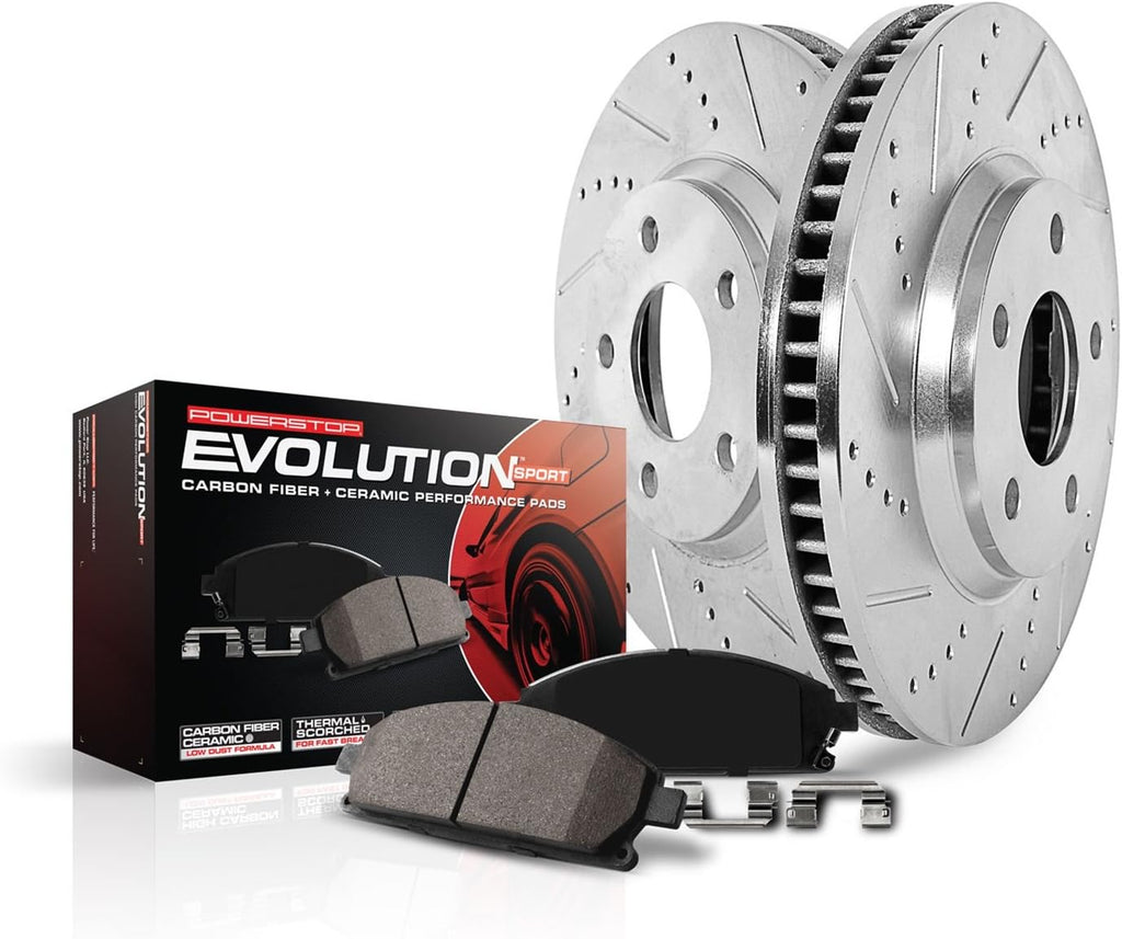Rear Z23 Carbon Fiber Brake Pads with Drilled & Slotted Brake Rotors Kit W394