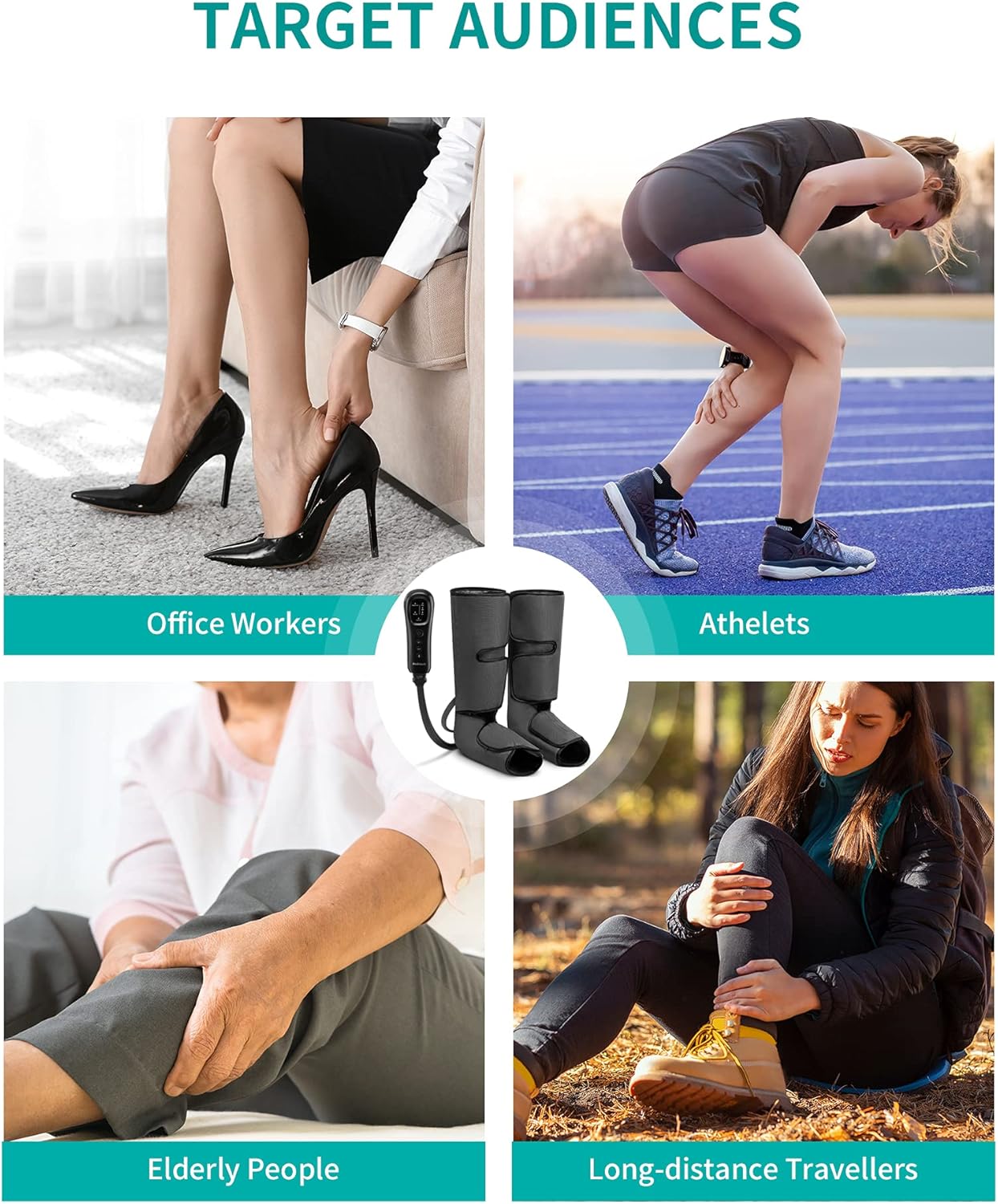 Leg Massager with Air Compression, Foot and Calf Massage Machine with Hand-held Controller 2 Modes 3 Intensities, Adjustable Leg Wraps Z804563