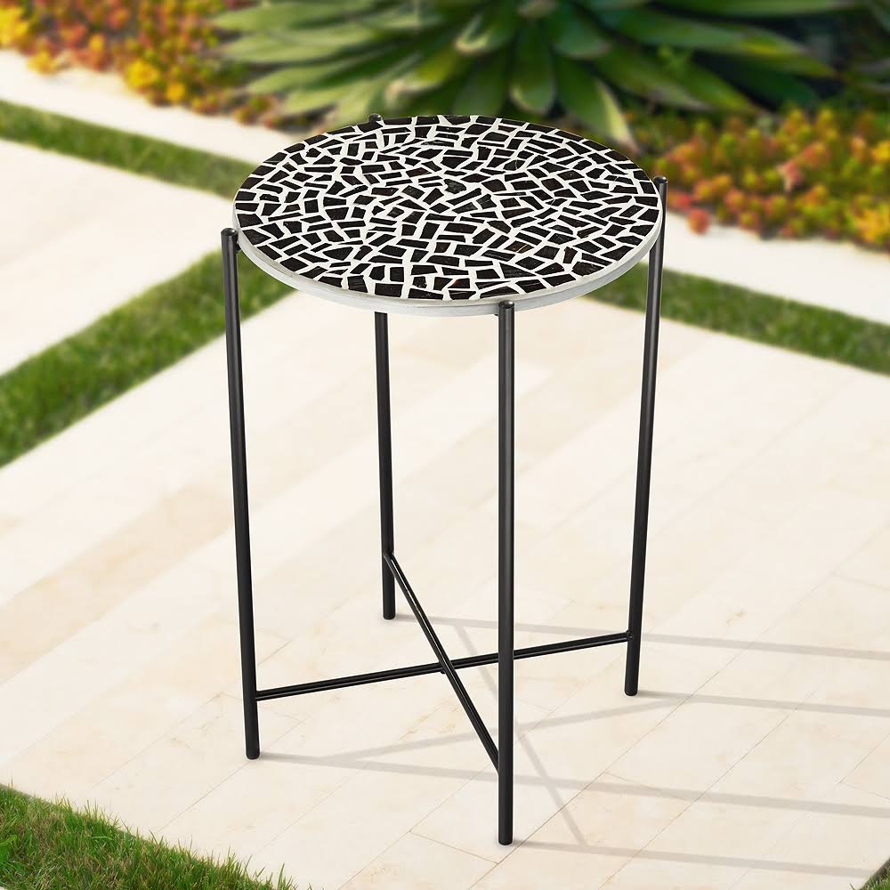 Mosaic Tile Top Round Side Table I53495