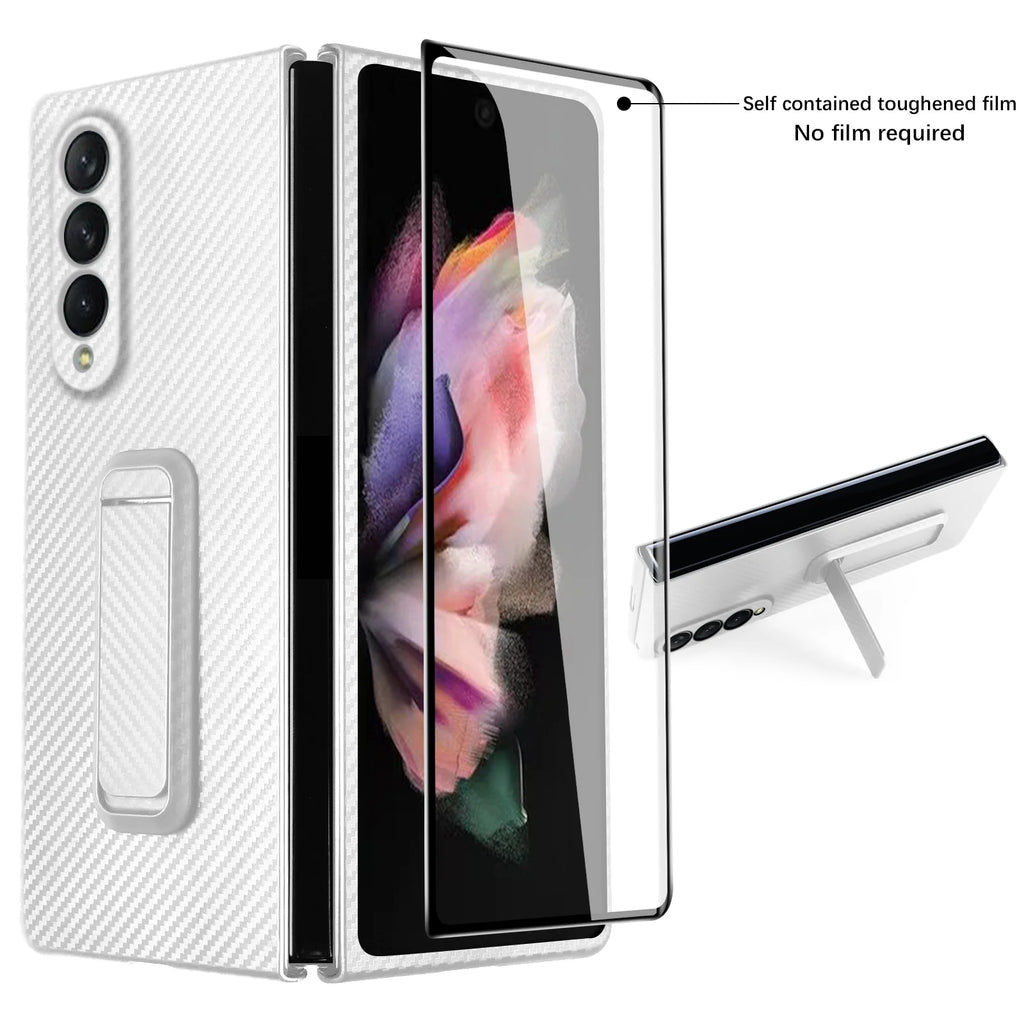 White Carbon Fiber Slim Case with Hidden Kickstand for Samsung Galaxy Z Fold 4 W6933