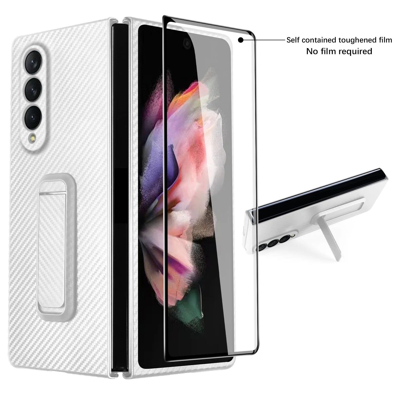 White Carbon Fiber Slim Case with Hidden Kickstand for Samsung Galaxy Z Fold 4 W6933