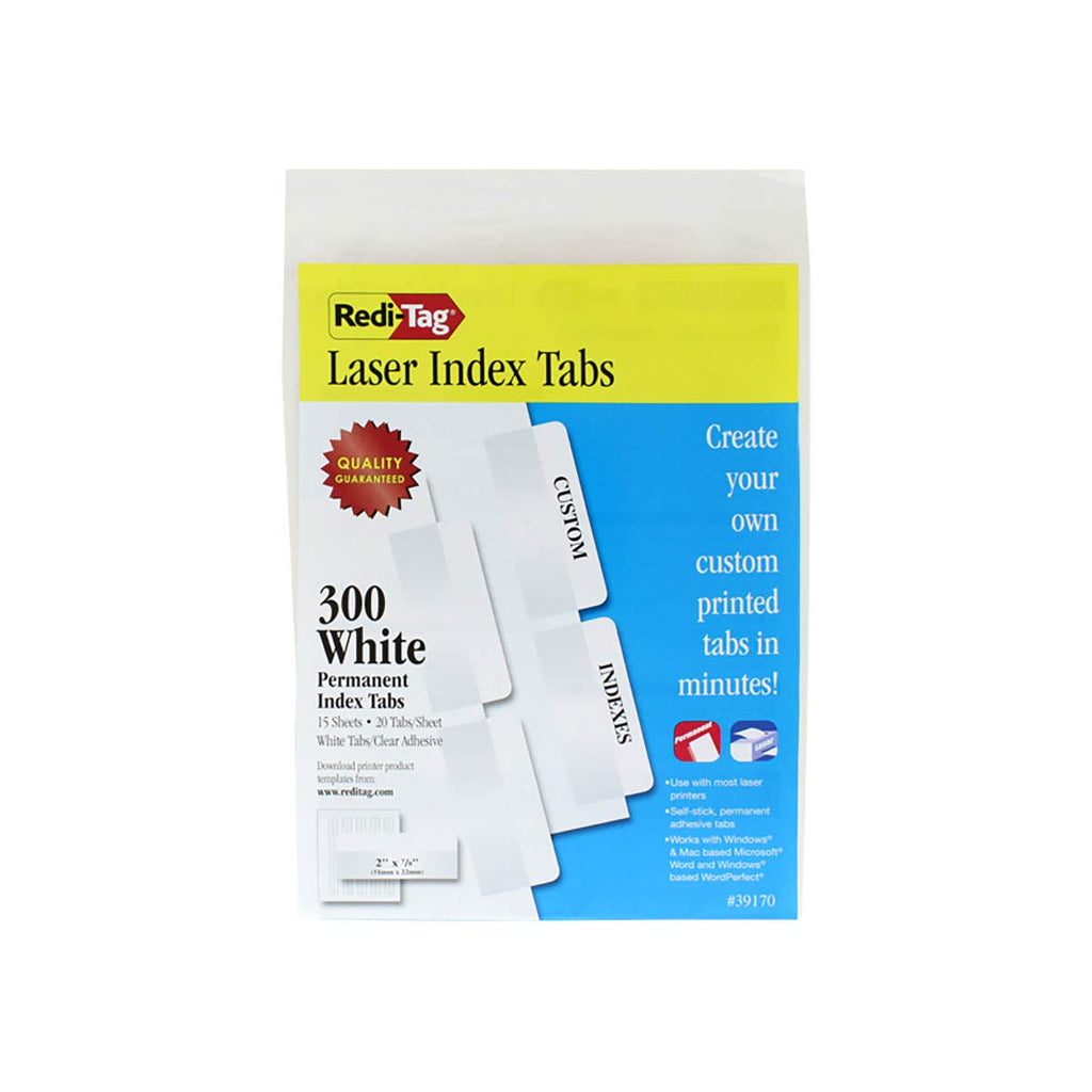 Laser Printable Index Tabs, 1/5-Cut, White, 2" Wide, 300/Pack U575