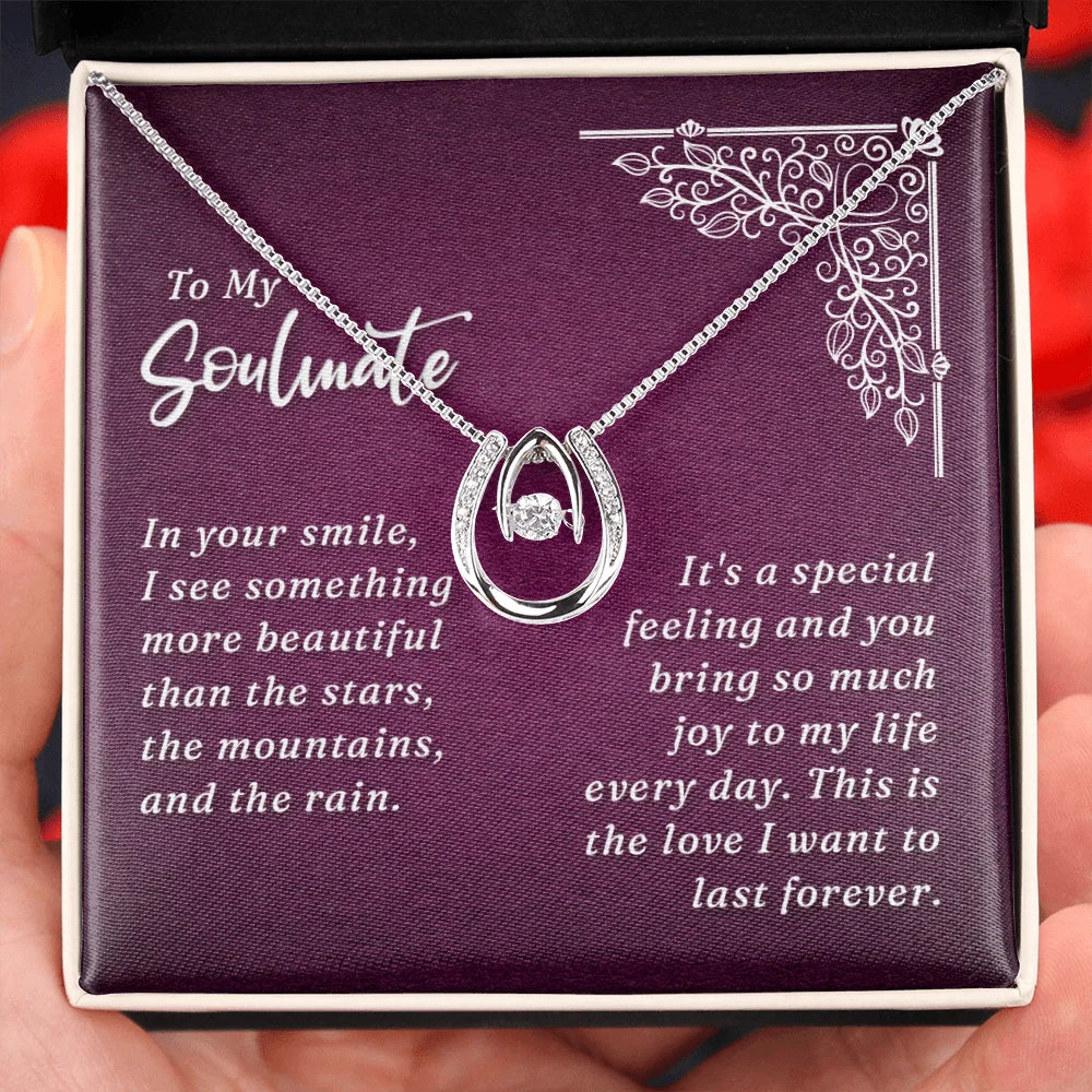 Lucky Horseshoe Necklace Message Card 14k CZ Crystals Y4342