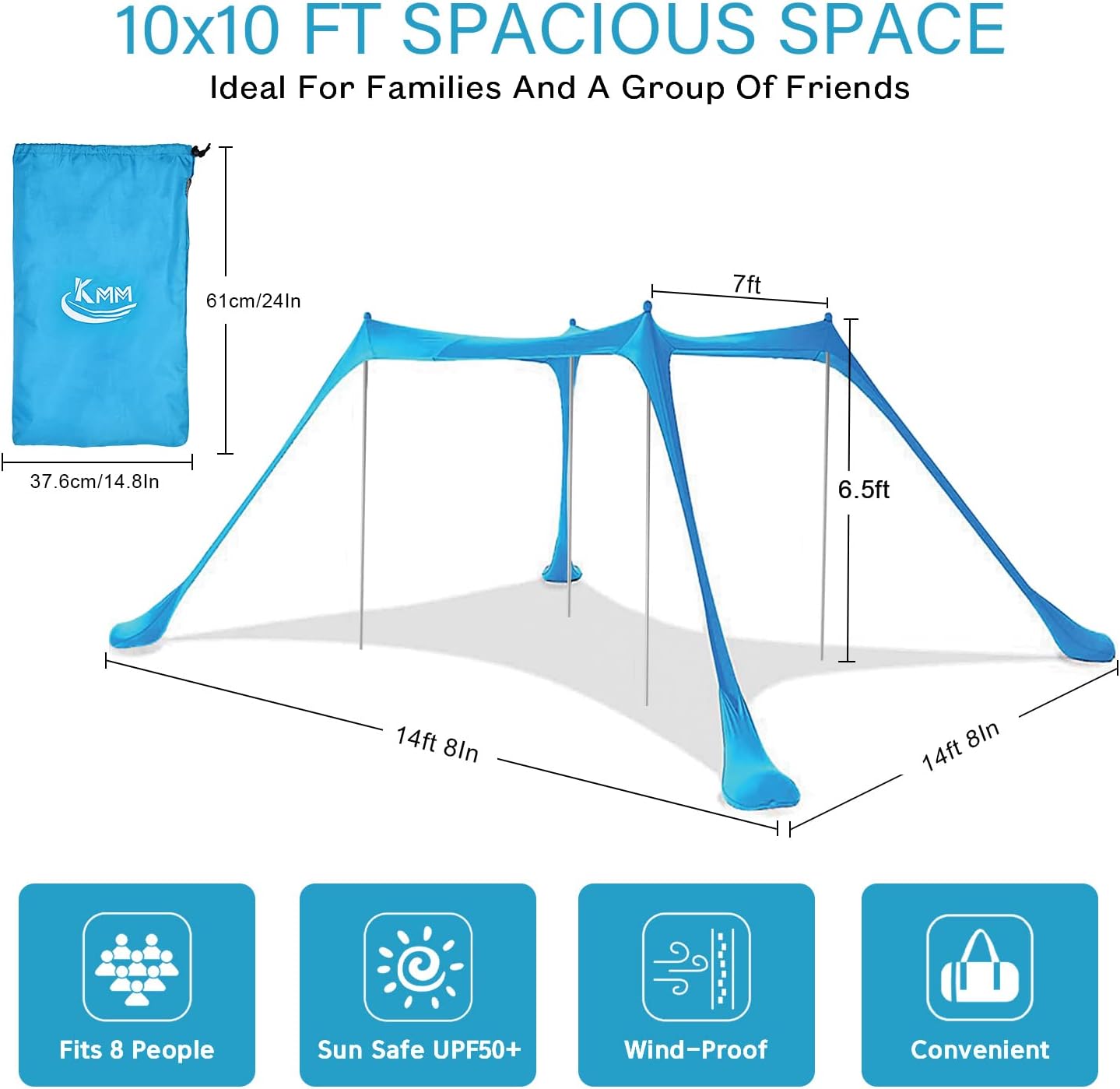 Beach Tent Sun Shade Canopy with 4 Poles Z5780
