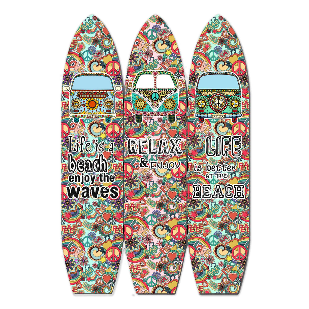 Multicolor 3 Panel Surfboard Shaped Room Divider T547