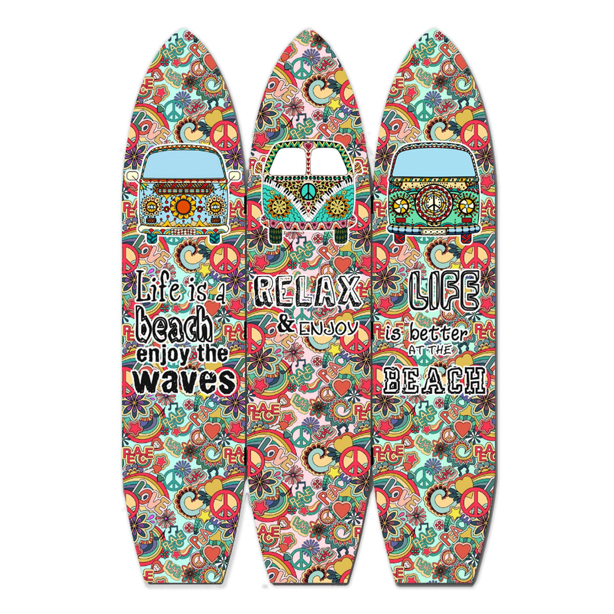 Multicolor 3 Panel Surfboard Shaped Room Divider T547