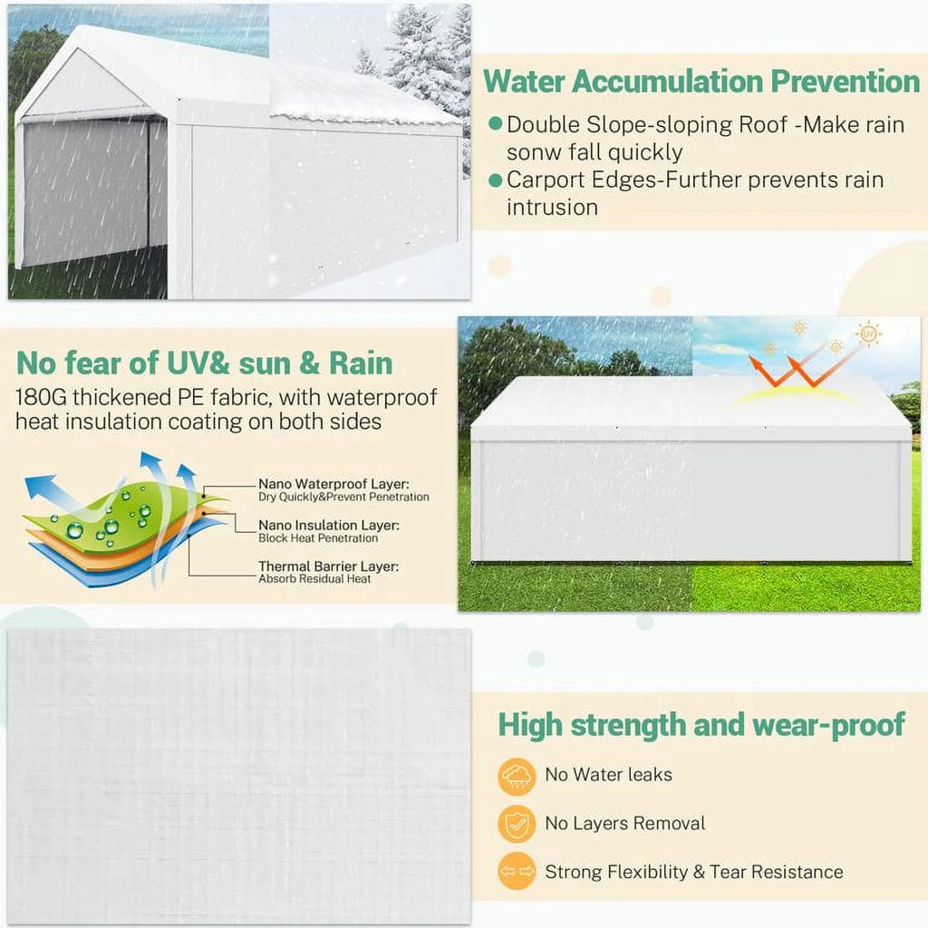 10x20ft Heavy Duty Double-Layer Waterproof Steel Frame Carport Canopy B7311
