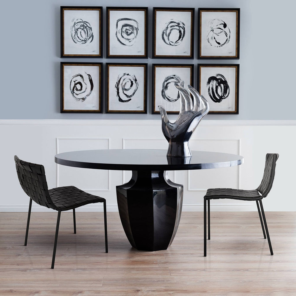 Black Leather Weave Dining Chair I387