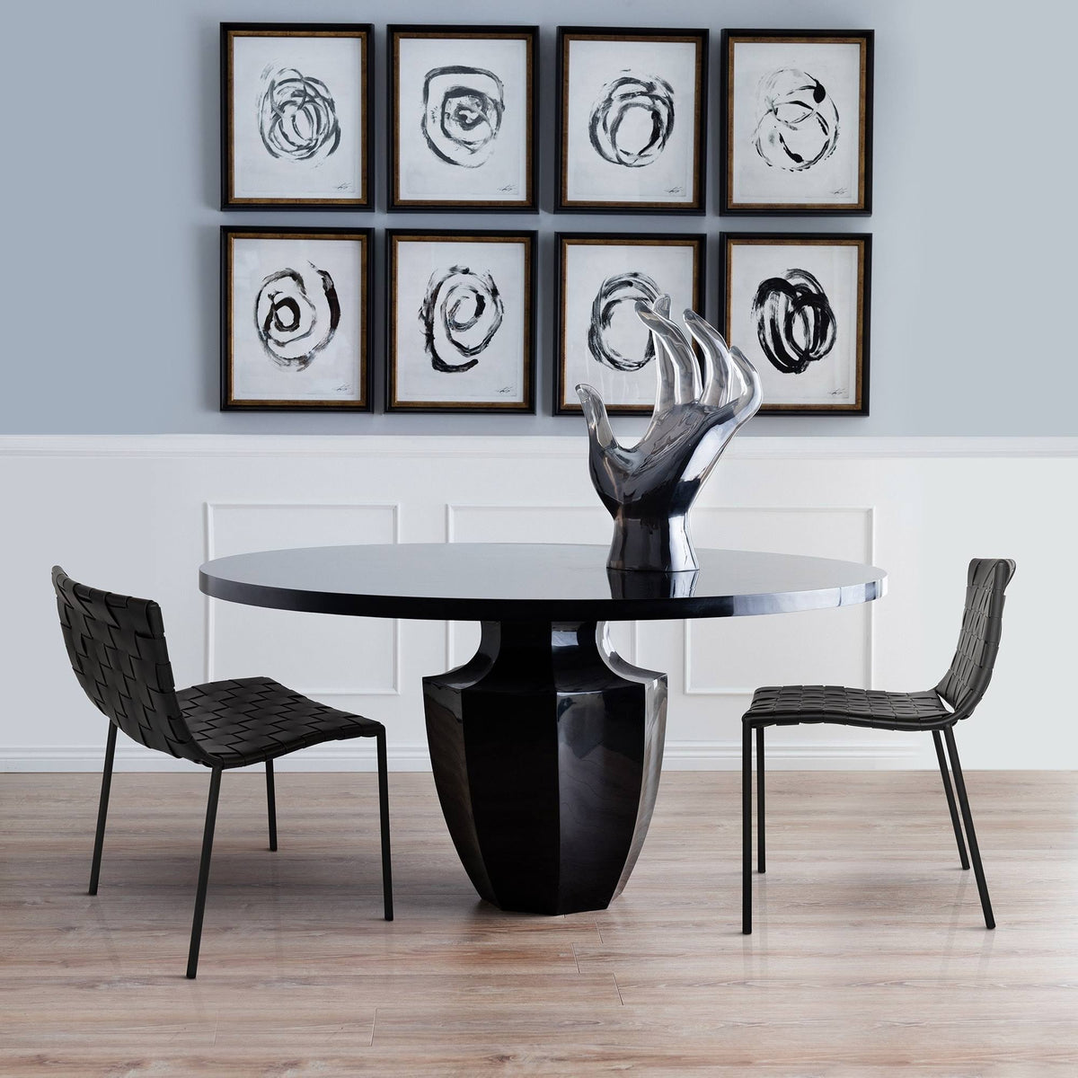 Black Leather Weave Dining Chair I387