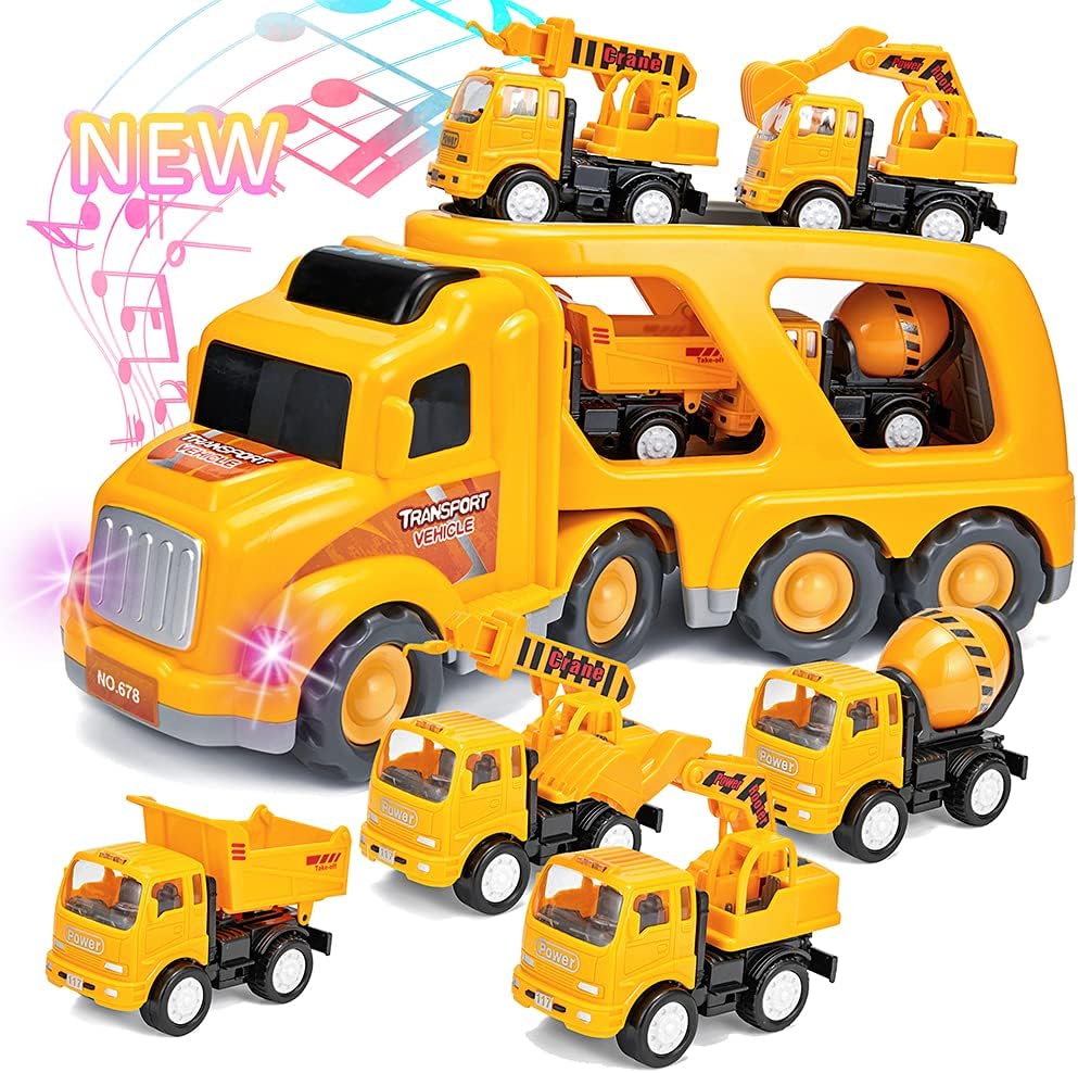 Pink 5 in 1 Toy Transport Truck Playset with Light and Sound M676109