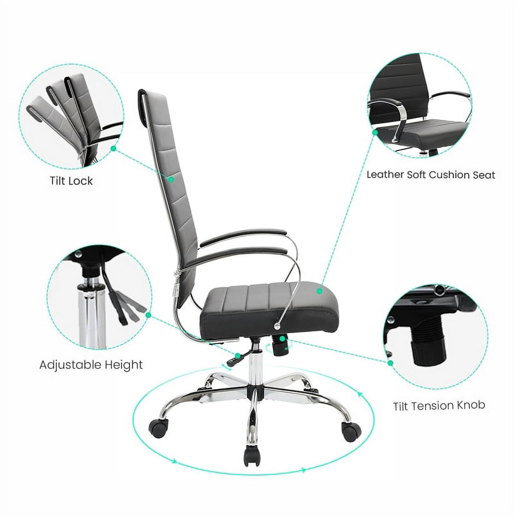 Black Leather High-Back Swivel Office Chair V6768