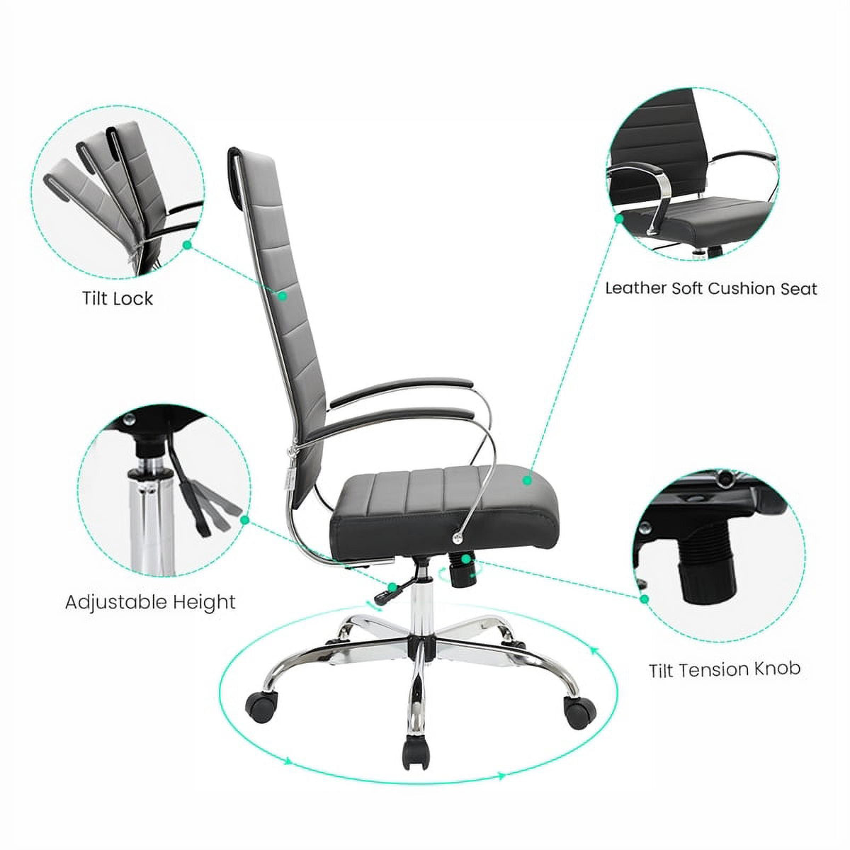 Black Leather High-Back Swivel Office Chair V6768