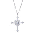 Round Cut White Diamond 925 Sterling Silver Cluster Diamond Cross Pendant Necklace I341914