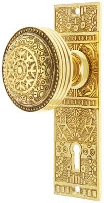 Solid Brass Windsor Pattern Mortise Lock Set with Matching Knobs A7387