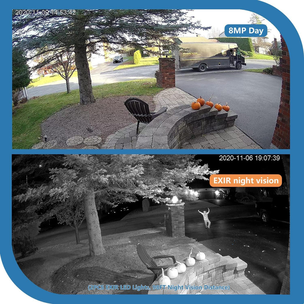 4K UltraHD 8MP Outdoor Security PoE IP Turret Camera with Mic, 2.8mm Wide Angle Lens, 98ft Night Vision, H.265, WDR, IP67 Weatherproof Y508