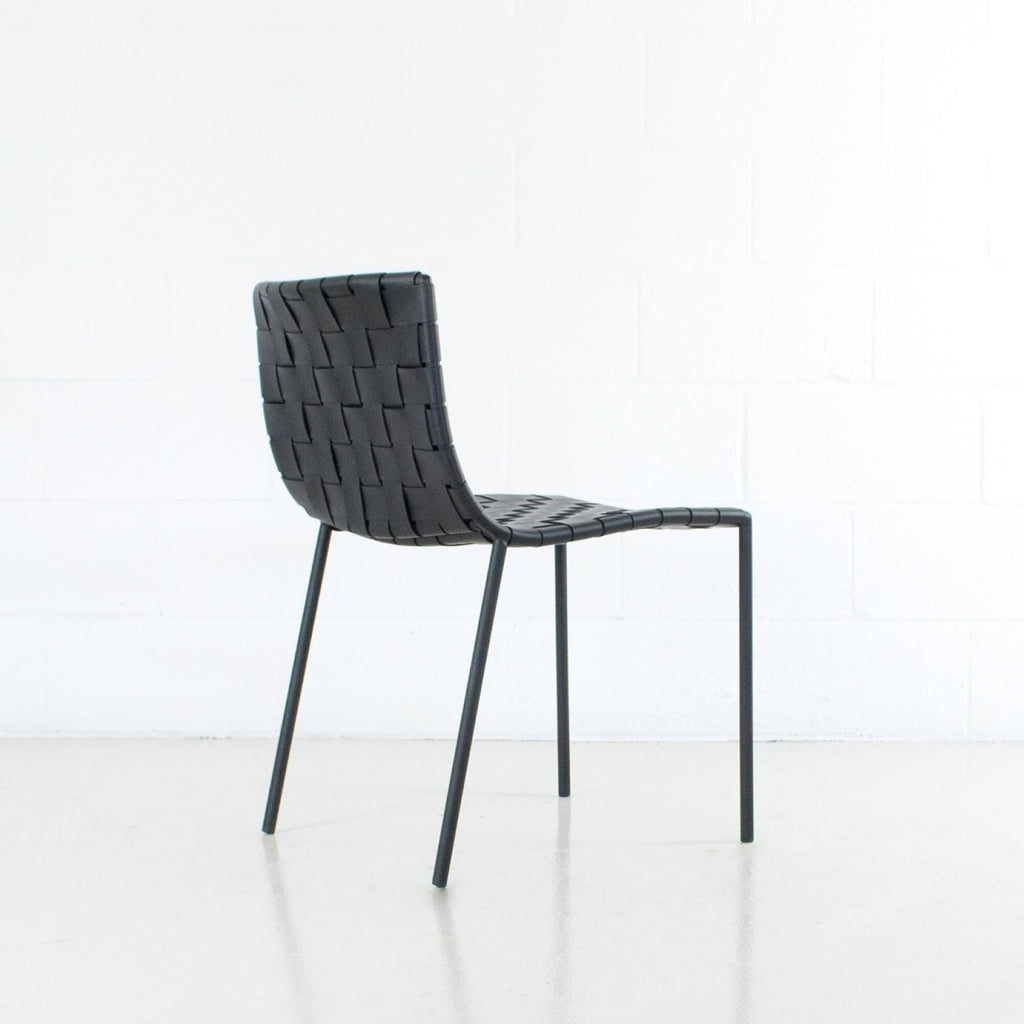 Black Leather Weave Dining Chair I387