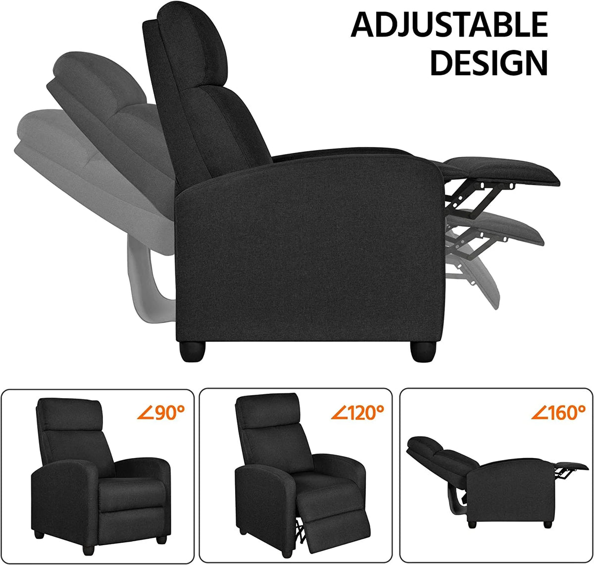 2-Seat Fabric Pushback Recliner Chair with Thick Seat Cushion V924