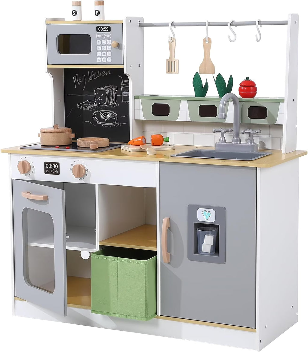 Wooden Farm Chef Pretend Play Kitchen Playset with Cookware Accessories K315449