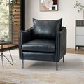 Navy Faux Leather Armchair with Moveable Cushion Y890