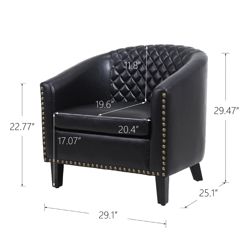 Black PU Leather Accent Barrel Chair with Solid Wood Legs Q6766