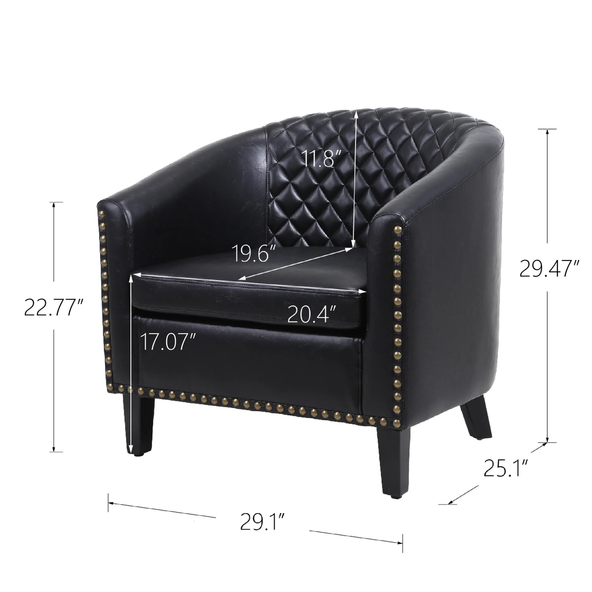 Black PU Leather Accent Barrel Chair with Solid Wood Legs Q6766
