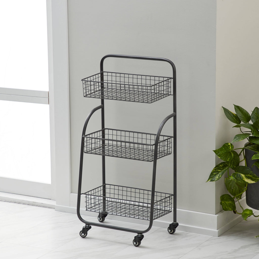 Black 3-Tiered Iron Storage Cart with Caster Wheels C997
