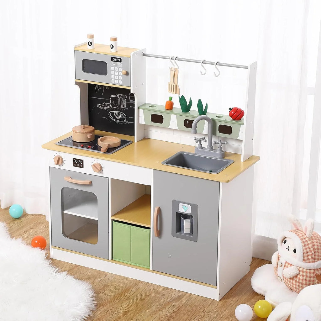Wooden Farm Chef Pretend Play Kitchen Playset with Cookware Accessories K315449