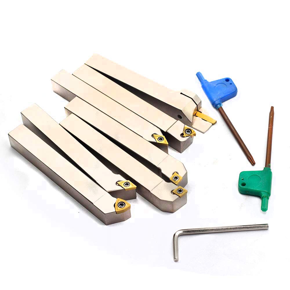 1/2 Shank 7 Pieces Set Indexable Lathe Turning Tool Holder, Nickel Plated Metal Cutting Tools, Pack of 2 Y8533