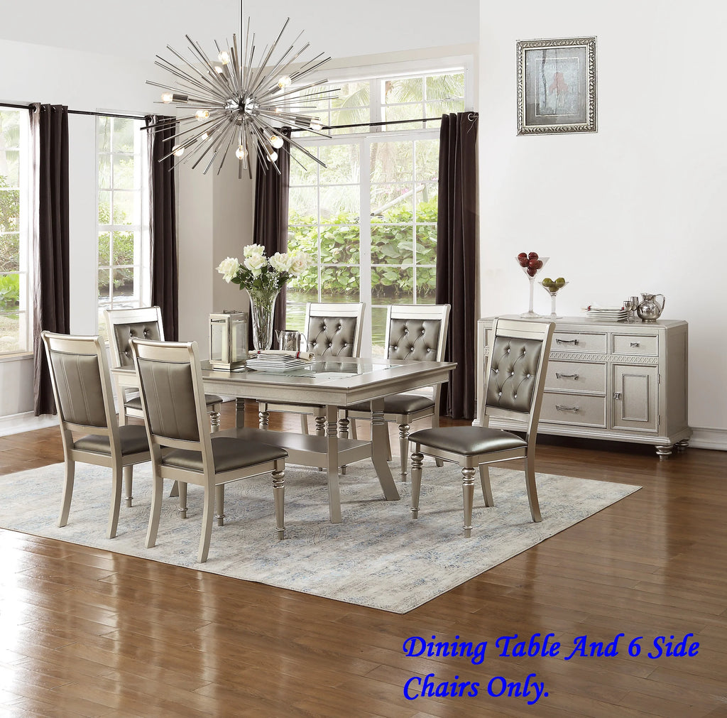 7pc Silver Dining Table with 6 Side Chairs F270