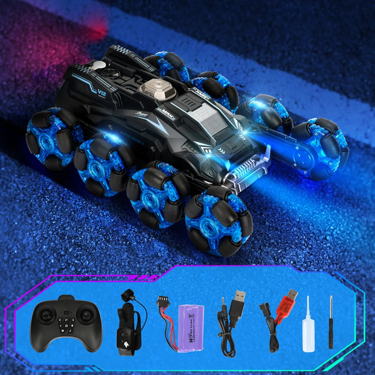 Blue Eight Wheel Remote Control Stunt Car C516
