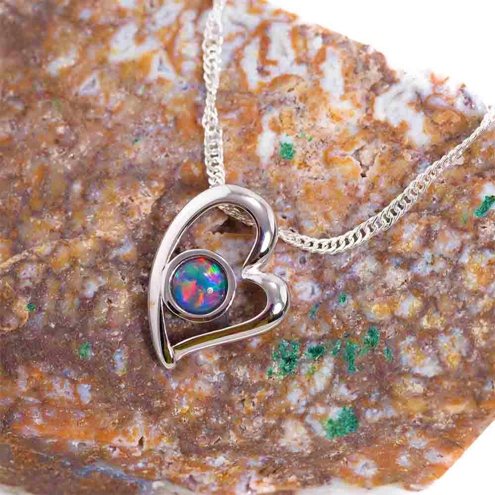 Sterling Silver Australian Black Opal Necklace T823