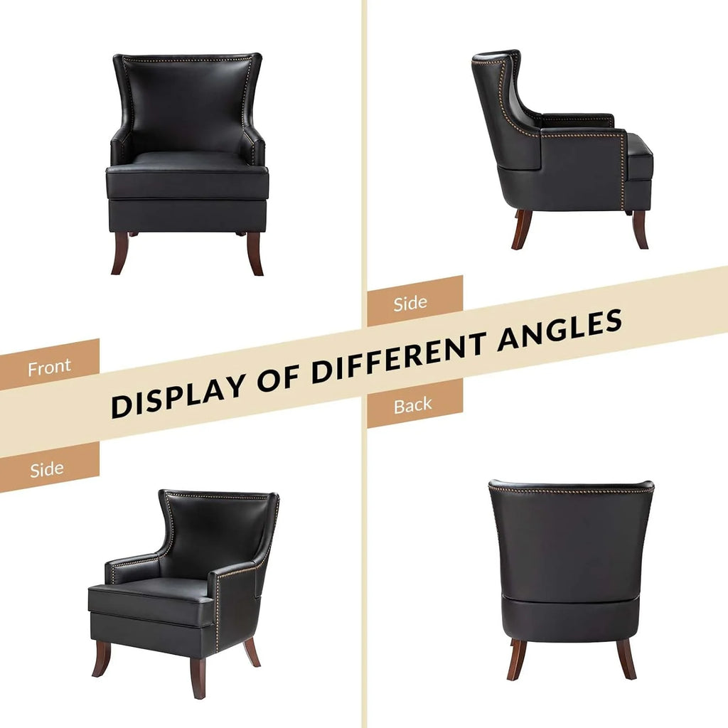 Black Faux Leather Wingback Accent Chair with Nailhead Trim K42694