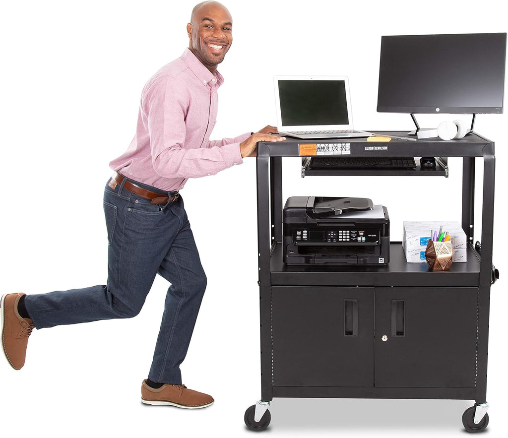 Black Extra Wide AV Cart with Locking Cabinet E277692