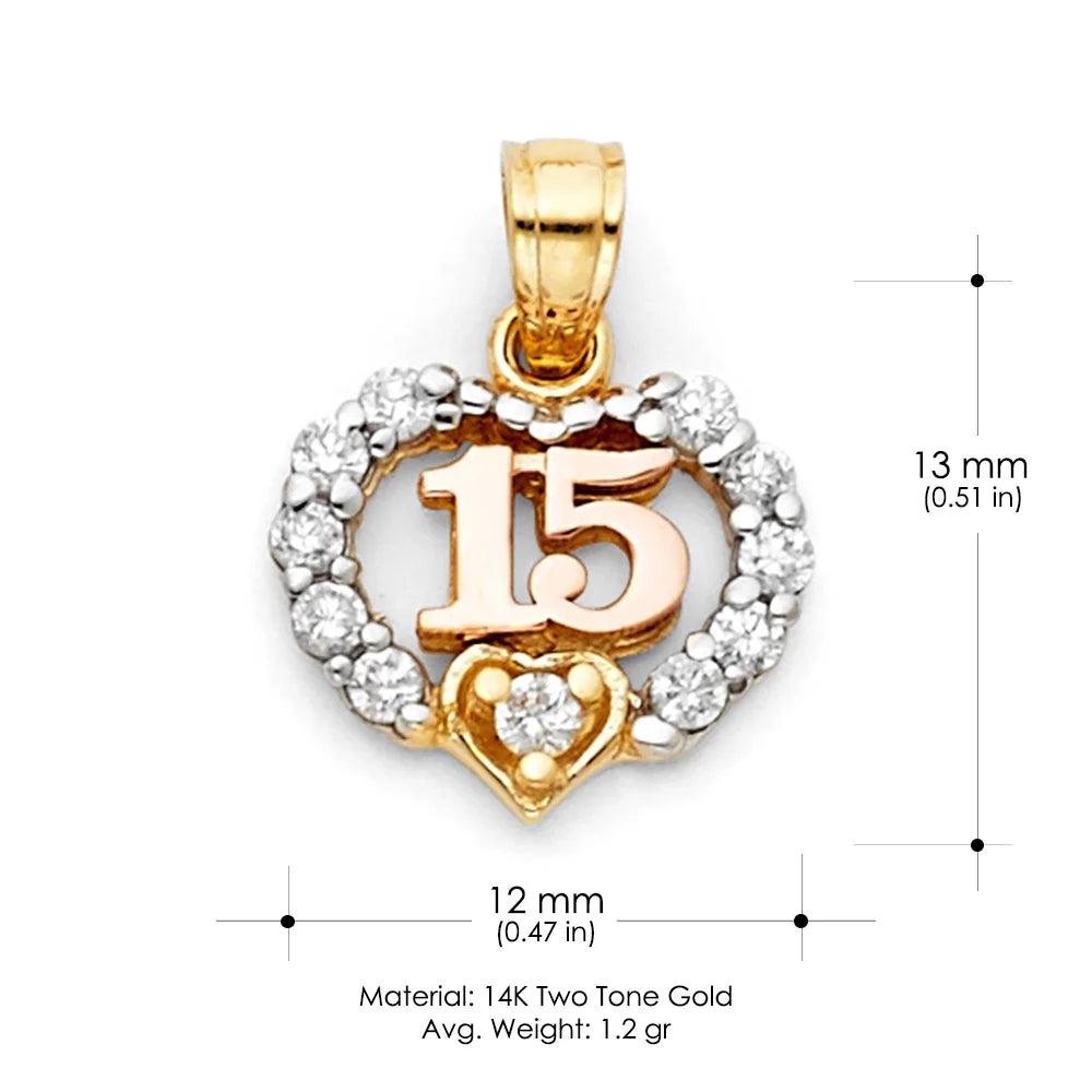 14K Two Tone Gold Heart Cubic Zirconia Pendant S9736