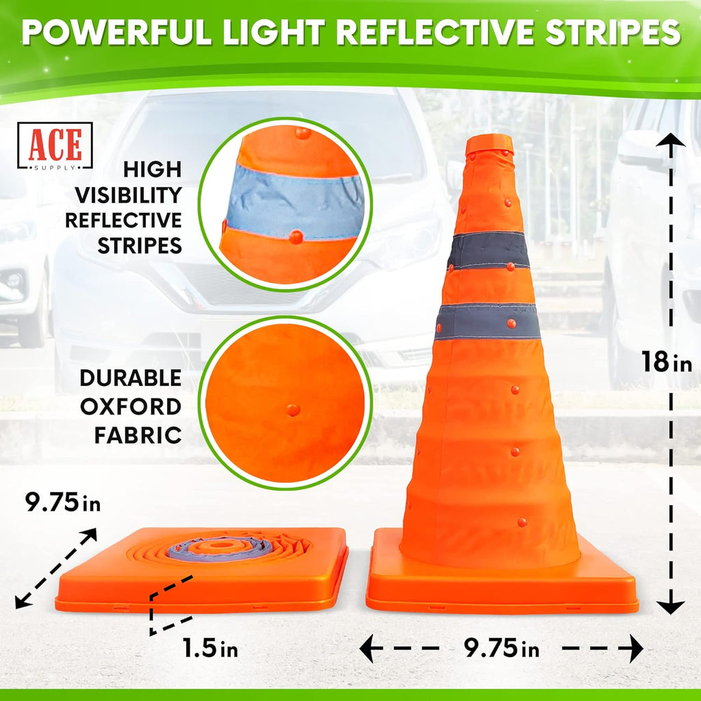 Collapsible Orange Traffic Cones 18 Inch 24 Pack M269