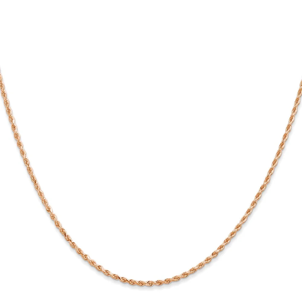 14K Rose Gold 16 inch 1.5mm Diamond-cut Rope Chain with Lobster Clasp Q30131