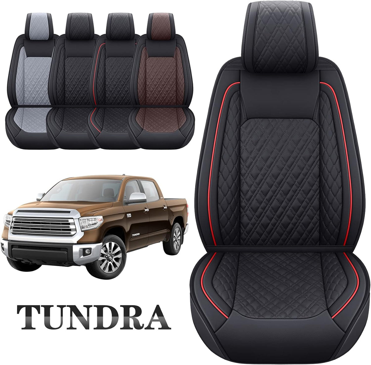 Black-Red Waterproof Leather Seat Covers Full Set for Pickup Truck O2914