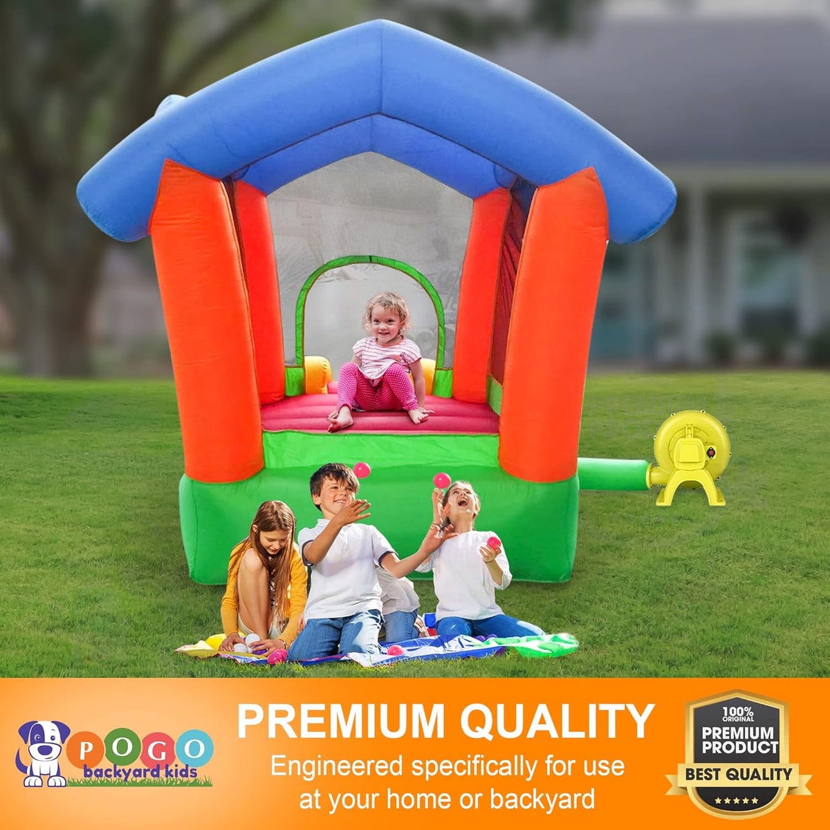 Inflatable Bounce House with Slide, 8.5' x 4.9' Play Area, 6.75' Tall H199475
