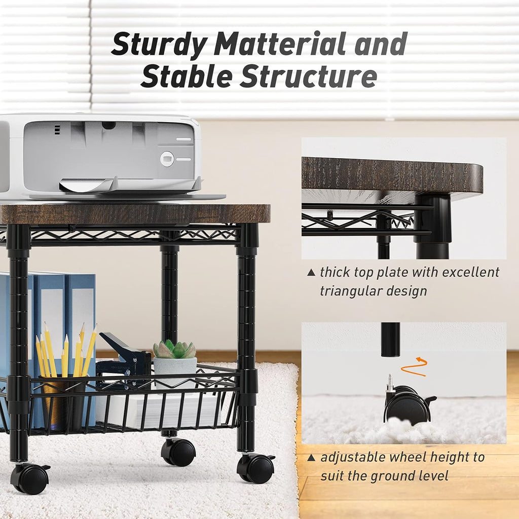 Printer Stand with Storage, Metal Printer Cart, Heavy Duty Printer Table U65409