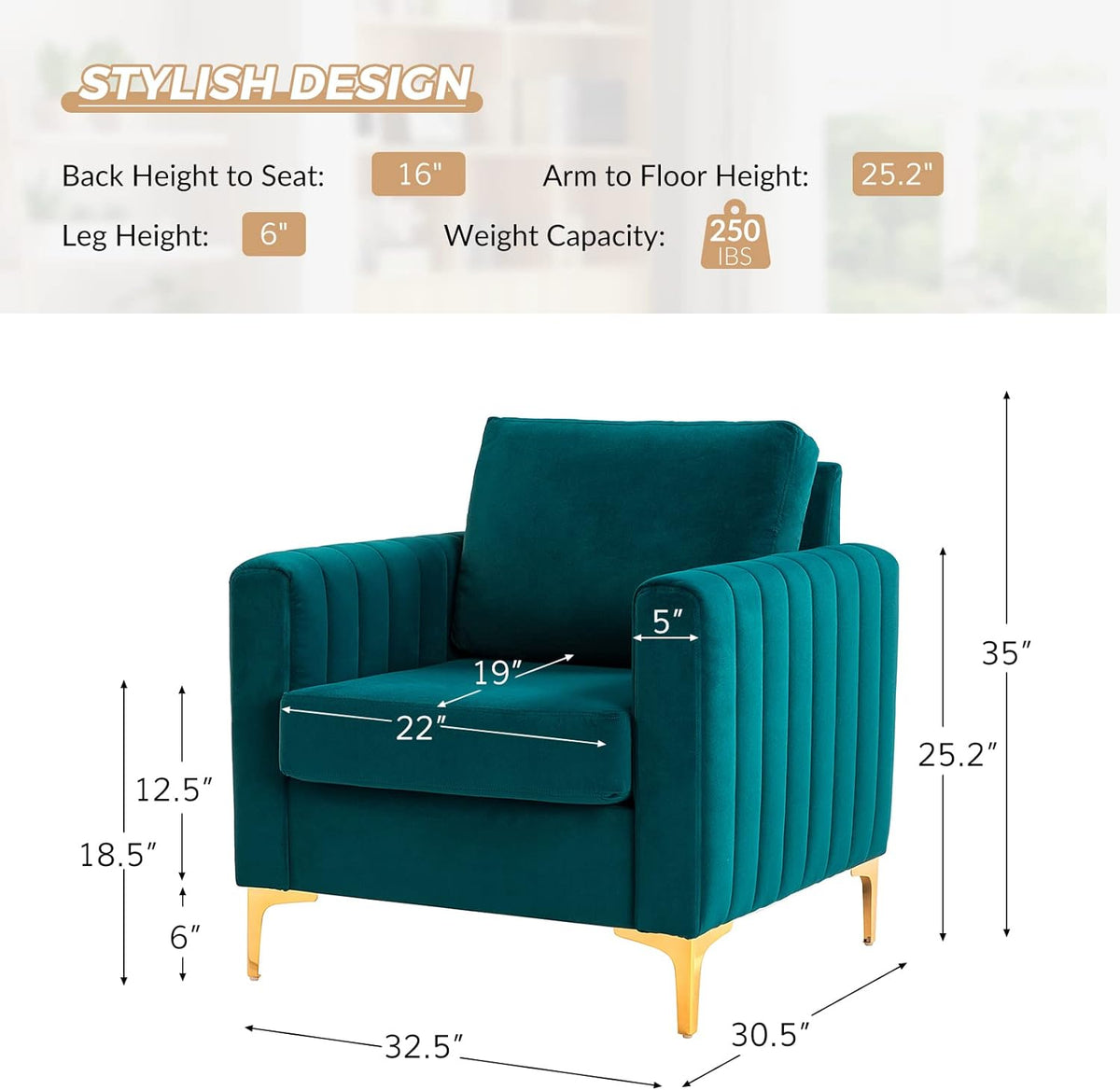 Teal Velvet Accent Club Chair with Metal Legs Y75715